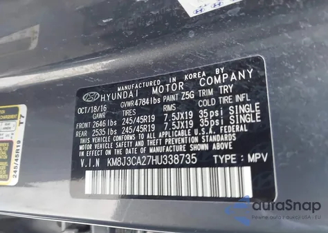 2017 Hyundai Tucson Sport z USA, uszkodzony, nr VIN KM8J3CA27HU338735